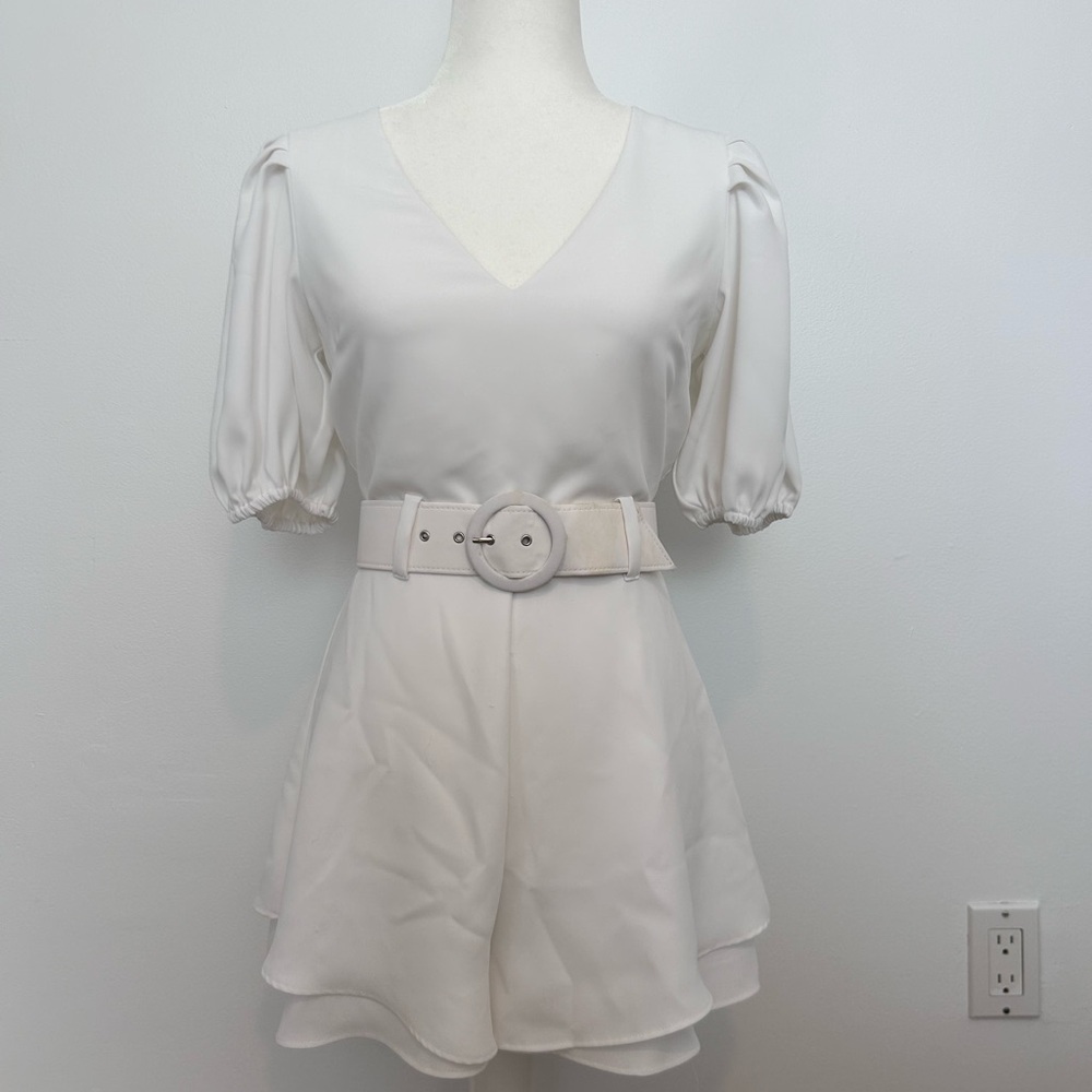 Elegant White Belted Jumpsuit